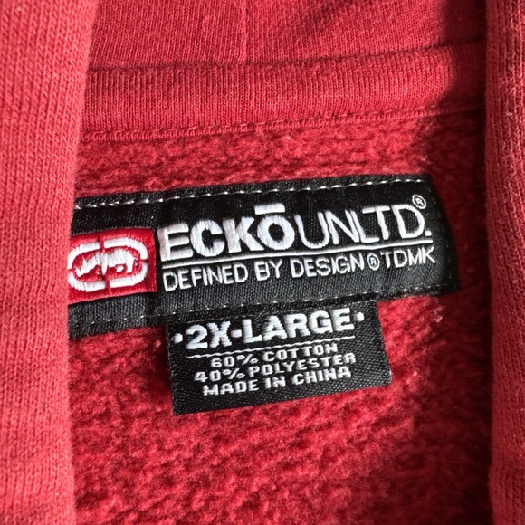Vintage Ecko Unltd Mens Baggy Hoodie XXL Red Full Zip Y2K Spellout‎ Embroidered - Picture 3 of 10